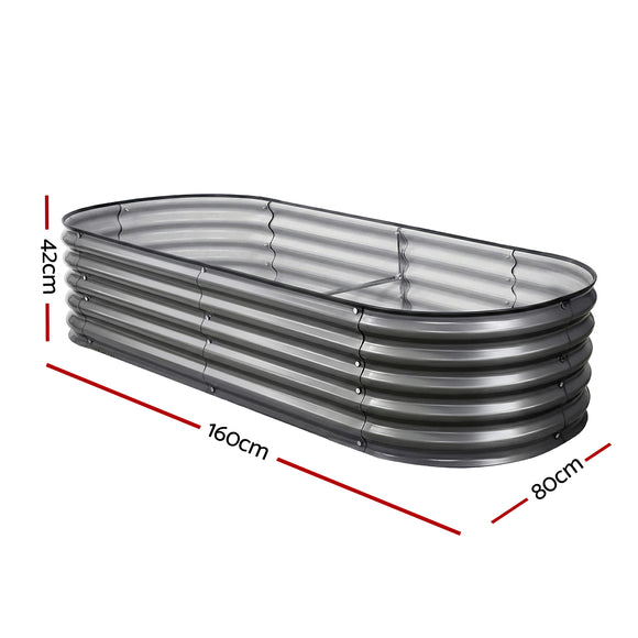 Green Fingers 3 Pcs Raised Garden Bed Kit Oval Galvanized Steel Planter Boxes 160x80x42cm, Heavy Duty Metal Elevated Garden Bed for Vegetables Flowers Herbs, with Safety Edging, Gloves & Pegs Included