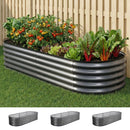 Green Fingers 3 Pcs Raised Garden Bed Kit Oval Galvanized Steel Planter Boxes 160x80x42cm, Heavy Duty Metal Elevated Garden Bed for Vegetables Flowers Herbs, with Safety Edging, Gloves & Pegs Included-1