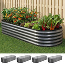 Green Fingers 4 Pcs Raised Garden Bed Kit Oval Galvanized Steel Planter Boxes 160x80x42cm, Heavy Duty Metal Elevated Garden Bed for Vegetables Flowers Herbs, with Safety Edging, Gloves & Pegs Included-1