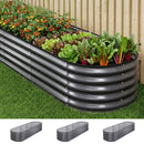 Green Fingers 3 Pcs Raised Garden Bed Kit Oval Galvanized Steel Planter Boxes 240x80x42cm, Heavy Duty Metal Elevated Garden Bed for Vegetables Flowers Herbs, with Safety Edging, Gloves & Pegs Included-1