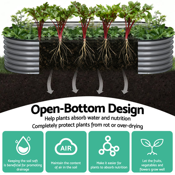 Green Fingers 3 Pcs Raised Garden Bed Kit Oval Galvanized Steel Planter Boxes 320x80x42cm, Heavy Duty Metal Elevated Garden Bed for Vegetables Flowers Herbs, with Safety Edging, Gloves & Pegs Included