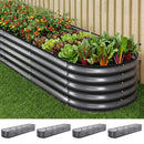 Green Fingers 4 Pcs Raised Garden Bed Kit Oval Galvanized Steel Planter Boxes 320x80x42cm, Heavy Duty Metal Elevated Garden Bed for Vegetables Flowers Herbs, with Safety Edging, Gloves & Pegs Included-1