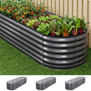 Green Fingers 3 Pcs Raised Garden Bed Kit Oval Galvanized Steel Planter Boxes 240x80x56cm, Heavy Duty Metal Elevated Garden Bed for Vegetables Flowers Herbs, with Safety Edging, Gloves & Pegs Included-1