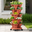 Green Fingers Raised Garden Bed 5 Tier Vertical Garden Brick Red Strawberry Stackable Planters Herbs Petunias-7