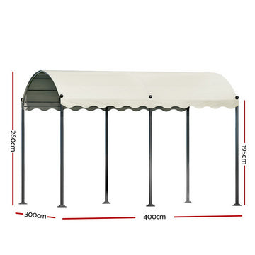 Instahut Gazebo Marquee 4x3m Outdoor Event Wedding Tent Camping Party Shade Iron Art Canopy Beige - 0