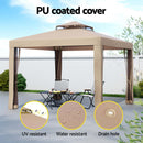 Instahut Gazebo Marquee 3m Outdoor Event Tent Camping Party Mesh Wall Canopy Brown-5