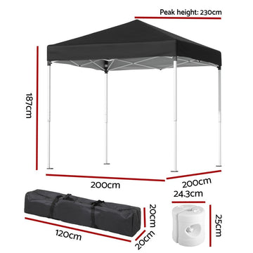 Instahut Gazebo 2x2m Outdoor Patio Garden Marquee Shade w/ Base Pods Black - 0