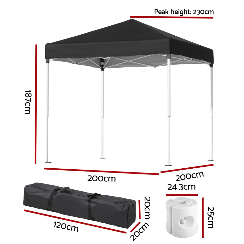Instahut Gazebo 2x2m Outdoor Patio Garden Marquee Shade w/ Base Pods Black - 0