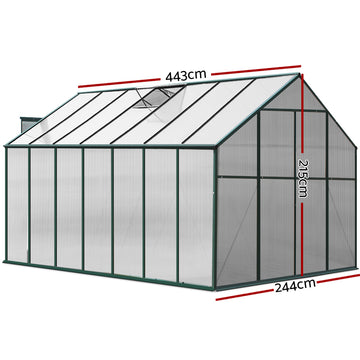 Green Fingers Greenhouse 4.43x2.44x2.15M Aluminium Polycarbonate Green House Garden Shed - 0