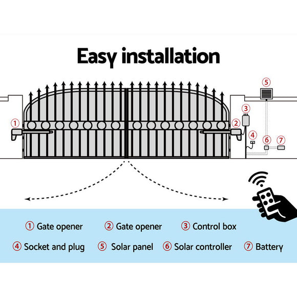 LockMaster Swing Gate Opener Auto 10W Solar Power Electric Remote Control 800KG