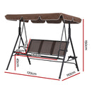 Gardeon Outdoor Swing Chair Garden Chair Canopy Cup Holder 3 Seater Brown-3
