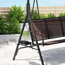 Gardeon Outdoor Swing Chair Garden Chair Canopy Cup Holder 3 Seater Brown-4