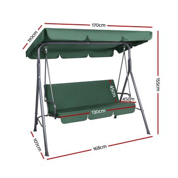 Gardeon Outdoor Swing Chair Garden Chair Bench Furniture Canopy 3 Seater Green - 0