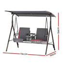 Gardeon Outdoor Swing Chair Garden Chair Canopy Cup Holder 2 Seater Grey-2