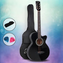 Alpha 38 Inch Acoustic Guitar Wooden Body Steel String Full Size Cutaway Black-1