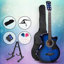 Alpha 38 Inch Acoustic Guitar Wooden Body Steel String Full Size w/ Stand Blue-8