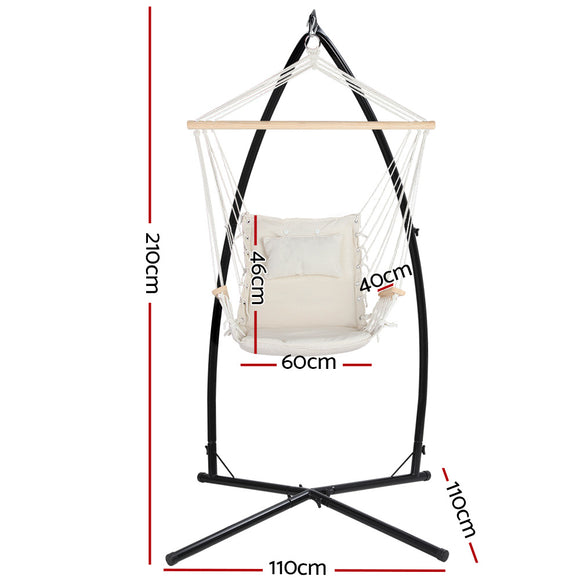 Gardeon Hammock Chair with Steel Stand Armrest Outdoor Hanging Cream