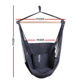 Gardeon Hammock Chair Outdoor Camping Hanging Hammocks Cushion Pillow Grey - 0
