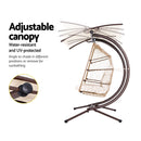 Gardeon Outdoor Egg Swing Chair Wicker Furniture Pod Stand Canopy 2 Seater Latte-6