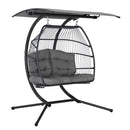 Gardeon Outdoor Egg Swing Chair Wicker Furniture Pod Stand Canopy 2 Seater Grey-1