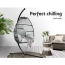 Gardeon Outdoor Egg Swing Chair Wicker Rope Furniture Pod Stand Cushion Grey-3