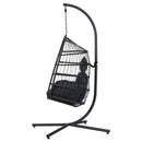 Gardeon Outdoor Egg Swing Chair Hanging Chair Wicker Rope Pod Stand Foldable Grey-4