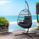 Gardeon Outdoor Egg Swing Chair Hanging Chair Wicker Rope Pod Stand Foldable Grey-8