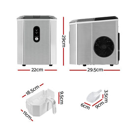 Devanti 12kg Ice Maker Machine w/Scoop Holder Silver - 0