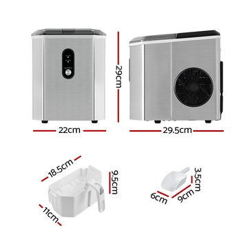 Devanti 12kg Ice Maker Machine w/Scoop Holder Silver - 0