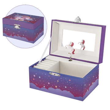 Keezi Kids Jewellery Box Organiser for Girls Kids Music Box Unicorn Purple - 0