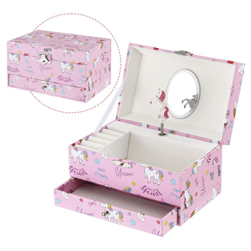 Keezi Kids Jewellery Box Organiser for Girls Kids Music Box with Mirror - 0