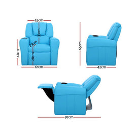 Keezi Kids Recliner Chair PU Leather Sofa Lounge Couch Children Armchair Blue - 0