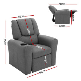 Keezi Kids Recliner Chair Grey Linen Soft Sofa Lounge Couch Children Armchair - 0