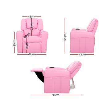 Keezi Kids Recliner Chair PU Leather Sofa Lounge Couch Children Armchair Pink - 0