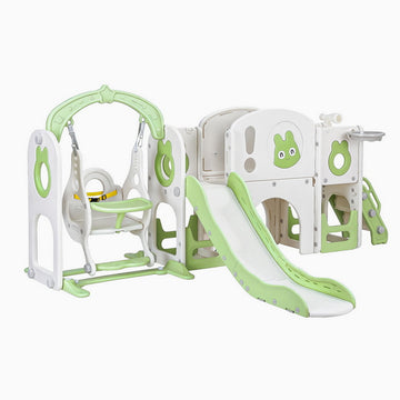 Keezi Kids Slide Swing Set Basketball Hoop Ring Football Outdoor Toys 140cm Green - 0