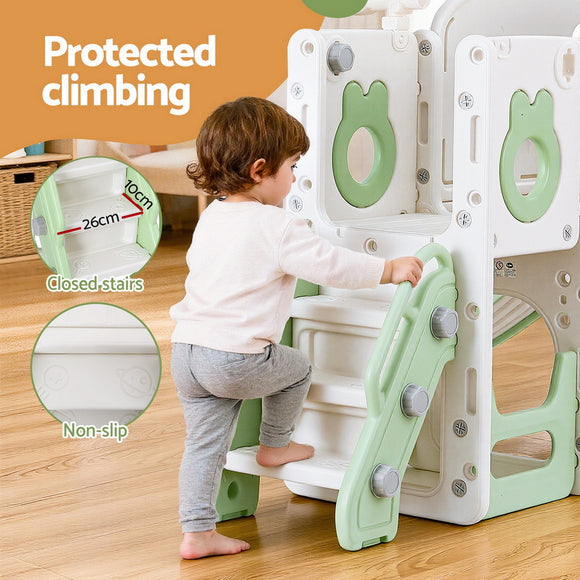 Keezi Kids Slide Swing Set Basketball Hoop Ring Football Outdoor Toys 140cm Green