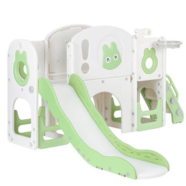 Keezi Kids Slide Swing Set Ball Hoop Rings Football Outdoor Toys Green - 0