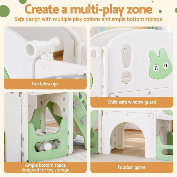 Keezi Kids Slide Swing Set Ball Hoop Rings Football Outdoor Toys Green