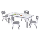 Keezi Kids Table and 4 Chairs Set Height Adjustable Toddler Desk and Chair Set for Ages 3-8, Children Activity Table with Graffiti Desktop for Learning Drawing Playing, Grey-1