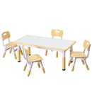 Keezi Kids Table and 4 Chairs Set Height Adjustable Toddler Desk and Chair Set for Ages 3-8, Children Activity Table with Graffiti Desktop for Learning Drawing Playing, Yellow-1