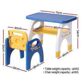 Keezi Kids Table and Chair Set HDPE Toddler Activity Play Set Blue/Yellow - 0
