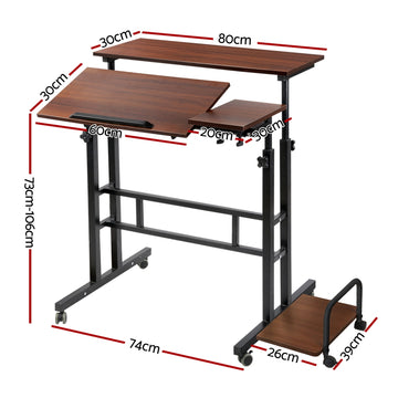 Artiss Laptop Desk Table Adjustable Dark Wood 80CM - 0