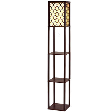 Artiss Floor Lamp 3 Tier Shelf Storage LED Light Stand Home Room Pattern Brown - 0