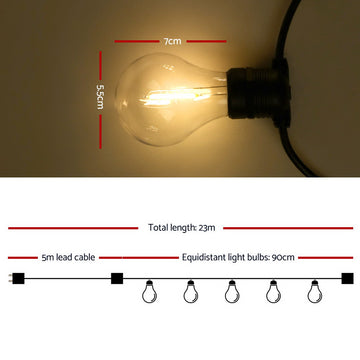 23m LED Festoon String Lights Outdoor Christmas Decorations Wedding Garden Party - 0