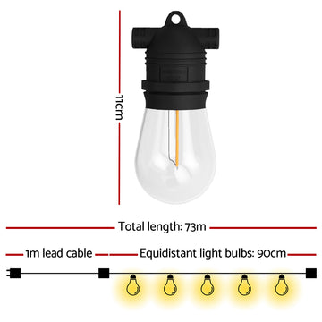 73m Festoon Lights Christmas Fairy String Lights Outdoor Party Garden Decor - 0