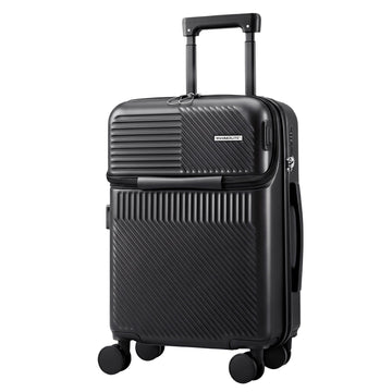 Wanderlite 20" Luggage Suitcase Front Pocket Travel Carry On TSA Black