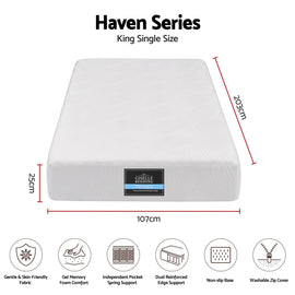 Giselle 25cm King Single Hybrid Mattress Soft Knitted Fabric Edge Support Gel Foam - 0