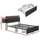 Artiss Metal Bed Frame Double Size with 2-Tier Hidden Storage with Charging Station-1