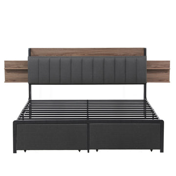 Artiss Metal Bed Frame King Size with 2-Tier Hidden Storage with Charging Station - 0