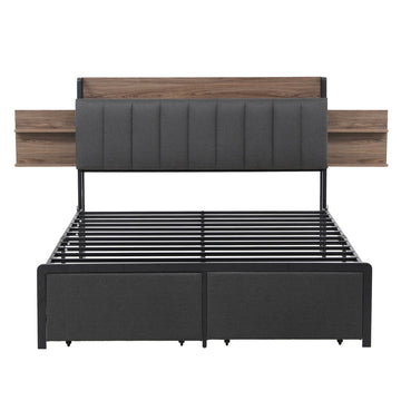 Artiss Metal Bed Frame Queen Size with 2-Tier Hidden Storage with Charging Station - 0